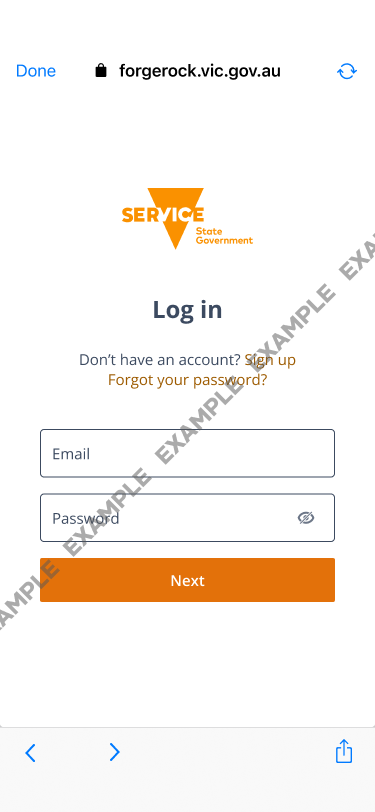 Service Victoria App Login Screen