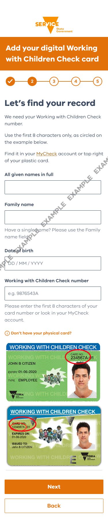 Personal Details for Working with Children Digital Card
